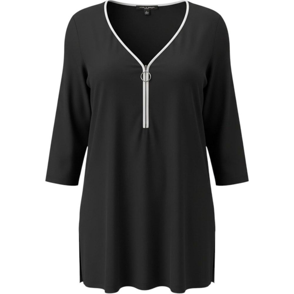 Cable & Gauge Woman Black Zip V-Neck Tunic Top 3/4 Sleeve Plus Size 2X NWT